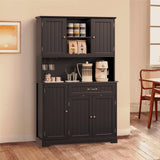 Kitchen Pantry Storage Cabinet with Doors & Shelves, Modern Buffet Cabinet with Microwave Stand, Tall Hutch Cabinet for Kitchen, Dining Room - Dark Brown