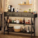 47" Console Table with 3 Drawers and 3 Tier Storage Shelves - Black