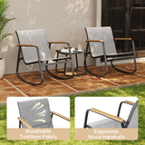Aiho 3 Piece Outdoor Rocking Bistro Set, Textilene Fabric Small Patio Furniture Set, Front Porch Rocker Chairs Conversation Set with Table for Lawn, Garden, Balcony, Poolside -Gray