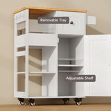 23.6" W Aiho Rolling Kitchen Island on Wheels with Spice Rack, Removeable Tray, Drawers, Island Table for Kitchen with Adjustable Shelves, For Kichen, Dining Room, Coffee Bar, White