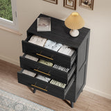 5 Drawer Dresser, Tall Chest of Drawers Nightstand Storage Tower Storage Wooden Dresser for Living Room, Bedroom, Hallway - Black