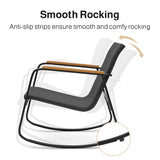 Aiho Outdoor Rocking Chairs Set of 3 with Breathable Textilene, Outdoor Patio Furniture Set with Tempered Glass Table, For Patio, Outdoor Garden, Lawns, Balcony, Backyard, Porch and Poolside-Black
