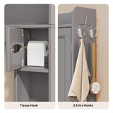 Over the Toilet Storage Cabinet, Aiho 70.3" H Bathroom Storage Cabinet with Adjustable Shelves & 2 Side Hooks, Best Gifts for Bathroom, Small Spaces, Gray