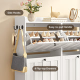 Aiho Shoe Storage Cabinet with 4 Flip Drawers, Narrow Shoe Cabinet with OPen Storage, Entryway Shoe Storage for Foyer, Hallway, Porch, Living Room, Balcony, Bedroom - White