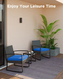 Aiho outdoor rocking chairs set of 3 with PE Wicker, All-Weather outdoor patio furniture set with a Tempered Glass Table and Soft cushions, For Outdoor Garden, Backyard, Poolside, Balcony, Patio and Porch-Blue