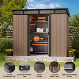 Lofka 8x6 FT Outdoor Storage Shed with Lockable Sliding Doors & Sloping Roof Metal Garden Tool Shed for Backyard, Light Brown
