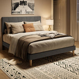 Full Bed Frame with Adjustable Velvet Headboard - Dark Gray