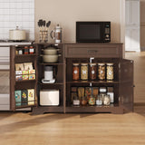 Coffee Bar Cabinet, Lofka 42" Farmhouse Kitchen Storage Sideboard Buffet Cabinet with 8 Shelves & 1 Drawer, Multifunctional Console Table for Dining Living Room Entryway Coffee Station, Dark Brown