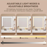 Aiho Vanity Set with Square Mirror and 3 Colors Adjustabe Lights, Makeup Vanity Desk with 5 Drawers, 3 Shelves and Vanity Stool, For Bedroom, Bathroom, Living Room and Closet Room-White