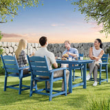 7-Piece HIPS Patio Furniture Set with Umbrella Hole, Outdoor Dining Set for 6, Patio Table and Chairs set for Patio, Lawn, Backyard, Garden, Poolside - Blue