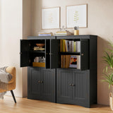 43" Bathroom Storage Cabinet, Freestanding Cabinet with 4 Doors & 3 Adjustable Shelves for Bathroom - Black