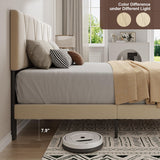 Full Bed Frame with Adjustable Velvet Headboard - Beige