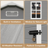 Aiho 6 X 4.4 Ft Outdoor Storage Shed, All Weather Resin Shed with Lockable Doors and Heavy Duty Floors, Perfect for Backyard, Garden, Gray