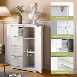 Aiho 33.5" H Kitchen Pantry Storage Cabinet with 1 Door & 3 Drawers & 3 Adjustable Shelves, Modern Kitchen Storage Cabinets for Living Room, Dining Room, White