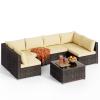Aiho 7 Pieces Outdoor Sectional Sofa with Soft Cushions & Coffee Table, Pe Rattan Outdoor Patio Conversation Set, For Garden, Patio, Porch, Pool, Balcony, Backyard-Beige