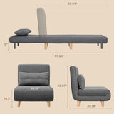 Noelse 3 in 1 Sleeper Chair Bed, Convertible Sofa Bed Futon Sofa Sleeper with Adjustable Backrest for Apartment,Bedroom,Office, Dark Grey
