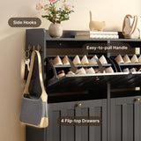 Aiho Shoe Storage Cabinet with 4 Flip Drawers, Narrow Shoe Cabinet with OPen Storage, Entryway Shoe Storage for Foyer, Hallway, Porch, Living Room, Balcony, Bedroom - Black