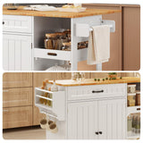 Aiho  41.7" W kitchen island with storage with  Solid Wood Adjustable Shelf, rolling kitchen island with Spice Rack, Towel Rack and Removable Tray, For Kitchen, Coffee Bars, Dining Room, Living Room - White