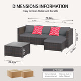 Patio Furniture Set, Aiho 5 Pieces Wicker Outdoor Sectional Sofa with Glass Coffee Table & Soft Cushions for Patio, Backyard, Gray