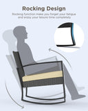 Aiho outdoor rocking chairs set of 3 with PE Wicker, All-Weather outdoor patio furniture set with a Tempered Glass Table and Soft cushions, For Outdoor Garden, Backyard, Poolside, Balcony, Patio and Porch-Beige