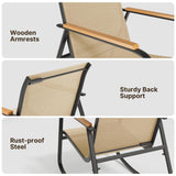 4-piece Rocking Patio Furniture Set, Patio Chairs Conversation Set with 1 Loveseat, 2 patio rocking chairs, 1 Tempered Glass Coffee Table for Lawn, Garden, Balcony, Poolside - Brown