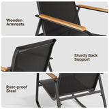 4-piece Rocking Patio Furniture Set, Patio Chairs Conversation Set with 1 Loveseat, 2 patio rocking chairs, 1 Tempered Glass Coffee Table for Lawn, Garden, Balcony, Poolside - Black