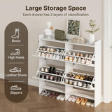 Aiho Shoe Storage Cabinet with 4 Flip Drawers, Narrow Shoe Cabinet with OPen Storage, Entryway Shoe Storage for Foyer, Hallway, Porch, Living Room, Balcony, Bedroom - White