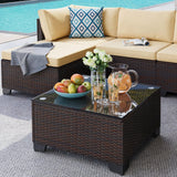 7 Pieces Outdoor Conversation Sectional Set, Patio Rattan Wicker Furniture Set with Pillows and Coffee Table for Garden, Backyard, Poolside, Lawn, Porch - Gray