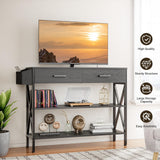 39" Console Table with 2 Drawers and 3 Tier Storage Shelves - Black