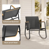 3 Piece Outdoor Rocking Bistro Set, Textilene Fabric Small Patio Furniture Set, Front Porch Rocker Chairs Conversation Set with Table for Lawn, Garden, Balcony, Poolside - Black