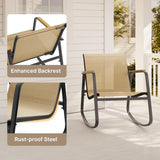 Aiho 3 Piece Outdoor Rocking Bistro Set, Textilene Fabric Small Patio Furniture Set, Front Porch Rocker Chairs Conversation Set with Table for Lawn, Garden, Balcony, Poolside -Brown