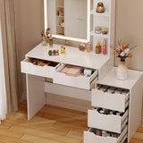 Aiho Vanity Set with Square Mirror and 3 Colors Adjustabe Lights, Makeup Vanity Desk with 5 Drawers, 3 Shelves and Vanity Stool, For Bedroom, Bathroom, Living Room and Closet Room-White