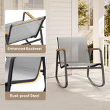 3 Piece Outdoor Rocking Bistro Set with Anti-Slip Strips, All-Weather Textilene Patio Set with Table for Lawn, Garden, Balcony, Poolside - Gray