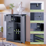 33.5 "H Wooden Bathroom Storage Cabinet with 4 Drawers, a Cupboard and Adjustable Dividers for Bathroom,Living room,and Bedroom - Gray