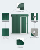 5' x 3' Outdoor Storage Shed with Single Lockable Door - Green