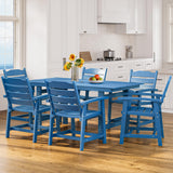 7-Piece HIPS Patio Furniture Set with Umbrella Hole, Outdoor Dining Set for 6, Patio Table and Chairs set for Patio, Lawn, Backyard, Garden, Poolside - Blue