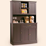 Kitchen Pantry Storage Cabinet with Doors & Shelves, Modern Buffet Cabinet with Microwave Stand, Tall Hutch Cabinet for Kitchen, Dining Room - Dark Brown