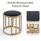 Aiho 3-Piece Outdoor Patio Conversation Set with All Weather PE Wicker, L-Shaped Outdoor Sectional Sofa with Soft Cushions & Glass Table, For Garden, Patio, Porch, Pool, Balcony, Backyard - Beige