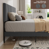 Full Bed Frame with Adjustable Velvet Headboard - Dark Gray