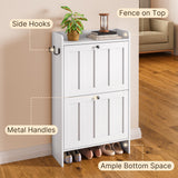 Aiho Shoe Storage Cabinet with 2 Flip Drawers, Narrow Shoe Cabinet with OPen Storage, Entryway Shoe Storage for Foyer, Hallway, Porch, Living Room, Balcony, Bedroom - White