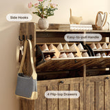 Aiho Shoe Storage Cabinet with 4 Flip Drawers, Narrow Shoe Cabinet with OPen Storage, Entryway Shoe Storage for Foyer, Hallway, Porch, Living Room, Balcony, Bedroom - Retro