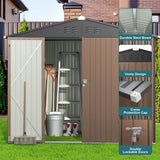 8' x 6' Metal Outdoor Storage Shed with Double Lockable Doors - Light Brown