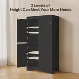 43" Bathroom Storage Cabinet, Freestanding Cabinet with 4 Doors & 3 Adjustable Shelves for Bathroom - Black