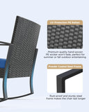 Aiho outdoor rocking chairs set of 3 with PE Wicker, All-Weather outdoor patio furniture set with a Tempered Glass Table and Soft cushions, For Outdoor Garden, Backyard, Poolside, Balcony, Patio and Porch-Blue