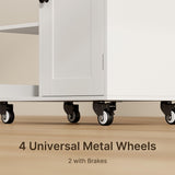 23.6" W Aiho Rolling Kitchen Island on Wheels with Spice Rack, Removeable Tray, Drawers, Island Table for Kitchen with Adjustable Shelves, For Kichen, Dining Room, Coffee Bar, White