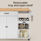 Aiho  41.7" W kitchen island with storage with  Solid Wood Adjustable Shelf, rolling kitchen island with Spice Rack, Towel Rack and Removable Tray, For Kitchen, Coffee Bars, Dining Room, Living Room - White