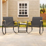 3 Piece Outdoor Rocking Bistro Set, Textilene Fabric Small Patio Furniture Set, Front Porch Rocker Chairs Conversation Set with Table for Lawn, Garden, Balcony, Poolside - Black