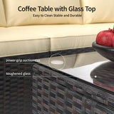 Aiho All-Weather 5 Pieces Outdoor Sectional Sofa with PE Rattan, Outdoor Patio Furniture Set with Soft Cushions and Coffee Table, For Backyard, Porch, Balcony, Poolside, Garden, Patio-Beige