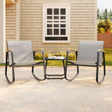 Aiho 3 Piece Outdoor Rocking Bistro Set, Textilene Fabric Small Patio Furniture Set, Front Porch Rocker Chairs Conversation Set with Table for Lawn, Garden, Balcony, Poolside -Gray