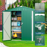 6' x 4' Metal Outdoor Storage Shed with Double Lockable Doors - Green